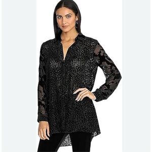Johnny Was Black Velvet Burnout Long-Sleeve Tunic Blouse